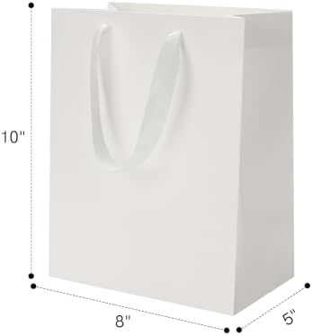 FISHLONO White Gift Bags With Handles, 8x5x10 Inches Medium Gift Bags Bulk, White Kraft Paper Bags for Wedding Shopping Party Birthday Business Baby Shower (30) - Image 2