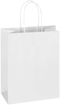 Mlyta 100 Pack 8x4.75x10 Inch Medium White Kraft Paper Gift Bags with Handles Bulk for Goodie, Party Favor Brithday Grocery Shopping Business Wedding Retail Craft Treat To Go Return, Merchandise Sacks by Mlyta