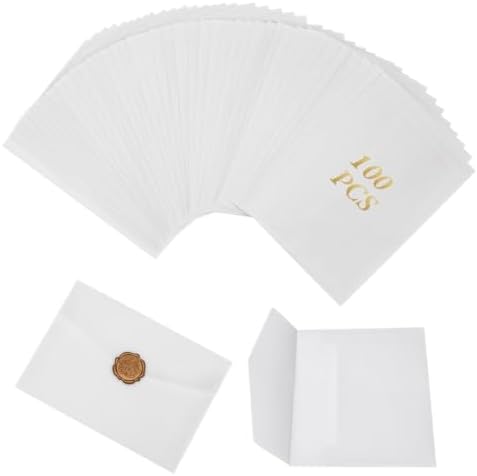 100 Vellum Paper Envelopes for Invitations, 5X7 Inch Pre-Folded Wedding, Birthday & Baby Shower Invitation Wrappers with Wax Seals by Unknown