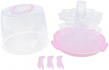 3-Tiers Cupcake Holder Cupcake Carrier with Lid and Handle Portable Desserts Storage Container Box for Pie, Cookies 24 Cupcakes (Pink) - Image 4
