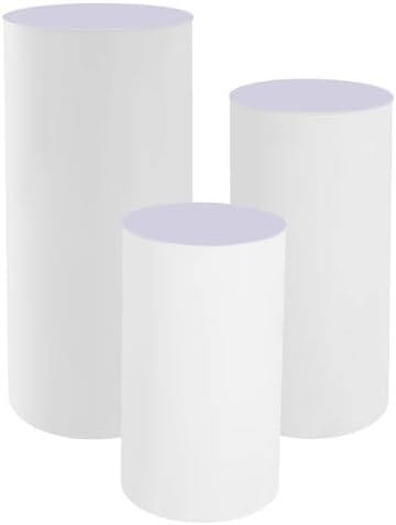 Wedding Round Cylinder Stands, 3PCS Large Cylinder Pedestal Display Plinth Pillars, Round Display Plinth Cake Tables, Cylinder Stand Covers for Weddings, Christmas Parties, Birthday Parties(White - 3 pieces) by Unknown