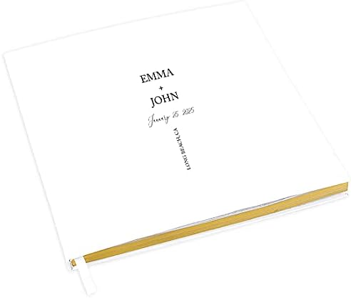 Andaz Press Personalized Wedding Guestbook with Gold Accents, Modern Design White Guest Sign in Guest Registry 120 Pages 8.5 X 8.5 Memories Book for DIY, Scrapbook, Photo Album by AndazPress