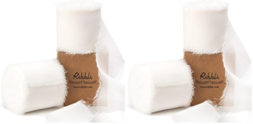 Ribbli White Chiffon Ribbon 2 Inch x 20 Yard Handmade Fringe Chiffon Silk Ribbon White Ribbon for Gifts Wrapping, Wedding Invitations, Bridal Bouquets, Flower Arrangement (Pack of 2) by Ribbli