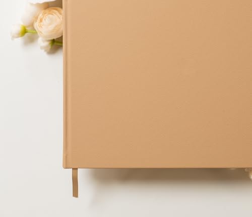 MUUJEE Personalized Guestbook in Tan - Premium Tan Leatherette Custom Modern Guest Book for Wedding Reception, Birthday Party or Events w/Bookmark Blank Pages for Signing, Large 11.5 x 8.5 inches - Image 4