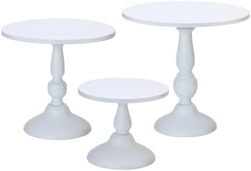 Set of 3 White Cake Stands, Metal Round Cake Holder Dessert Pie Pizza Display Stand 8" 10" 12" Serving Tray Decoration for Wedding Celebration Party Birthday Baby Shower by QENUIITEA