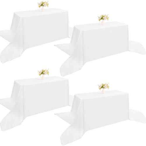 4 Pack Rectangle Tablecloth 90x156Inch White Polyester Table Cover for Wedding Dining Table Buffet Parties Banquet Decoration（White） by JALANCY