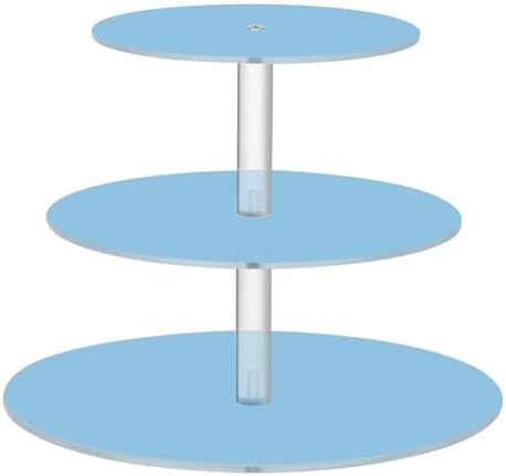 J JOYSAY Light Blue Print Acrylic Cupcake Stand 3 Tier Dessert Table Display Set Clear Cake Stands for Party Wedding Baby Shower Decorations Easy Assembly Macaron Tower by J+JOYSAY