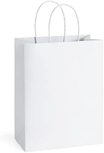 BagDream White Gift Bags with Handles 8x4.25x10.5 Inch Medium 100 Pack Bulk by BagDream