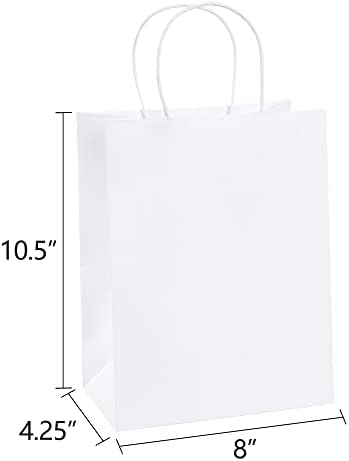 BagDream White Gift Bags with Handles 8x4.25x10.5 Inch Medium 100 Pack Bulk - Image 2