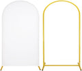 Metal Arch Stand and Cover Set,1 White Spandex Fitted Backdrop with 1 Gold Wedding Arched Stand Frame for Parties Birthday Baby Shower Bridal Banquet Decoration (7.2FT) by HAISIWLKJ