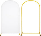 Metal Arch Stand and Cover Set,1 White Spandex Fitted Backdrop with 1 Gold Wedding Arched Stand Frame for Parties Birthday Baby Shower Bridal Banquet Decoration (7.2FT) by HAISIWLKJ