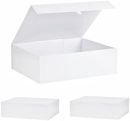 Extra Large White Gift Box 3 Pack 19x16x6 Inches,Gift Boxs for Presents with Lid Magnetic Closure Collapsible,Bridesmaid Proposal Box,Birthday, Christmas,for Clothes and Large Gifts by PLINJOY