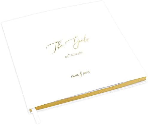 Andaz Press Personalized Wedding Guestbook with Gold Accents, Gold Established Design White Guest Sign in Guest Registry 120 Pages 8.5 X 8.5 Memories Book for DIY, Scrapbook, Photo Album by AndazPress