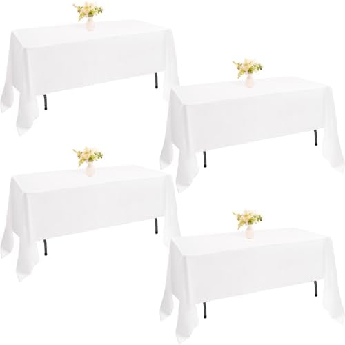 4 Pack Rectangle Tablecloth 60x126 Inch White Washable Polyester Table Cover for Wedding Dining Table Buffet Parties Banquet Decoration（White） by JALANCY