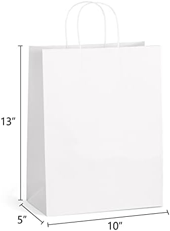 Eupako 10x5x13 White Paper Bags 100 Pack, Kraft Gift Bags with Handles - Image 2