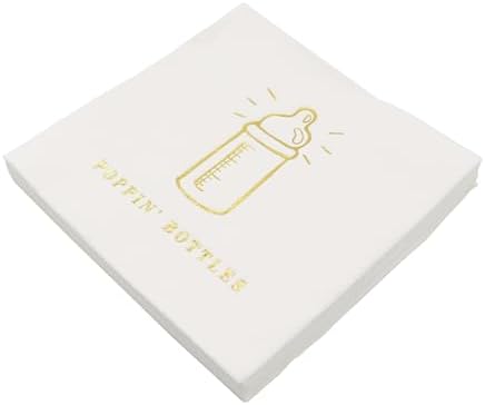 Celebrate It Cocktail Napkins – “POPPIN' BOTTLES” Gold Foil Baby Shower Napkins, White/Gold, 4.8" x 4.8", 24 Packs (480 Total) - Image 3
