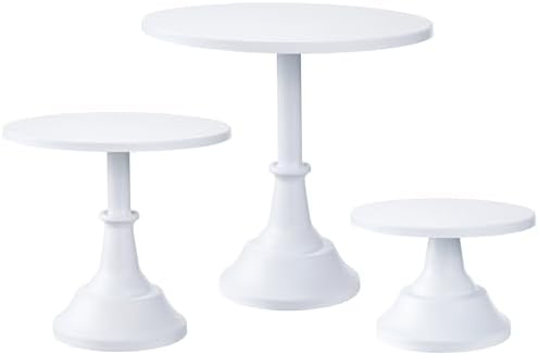 HBlife 3-PCS White Cake Stand Set (8"/10"/12" Plate) for 6-10 Inch Cakes, Perfect Dessert Table Display Set, Cupcake&Cake Stands for Party, Wedding, Birthday, Baby Shower, Anniversary (Metal) by HBlife