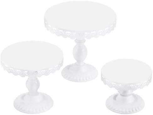 3 PCS White Cake Stands (8"&10"&12" Plate), Cupcake Stand with a lace Hollow Border Metal Cake Stand Set for Birthday Party, Wedding, Anniversary, Baby Shower by VMFKPNR