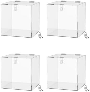 Marketing Holders 4 Pack 12 Inch Locking Ballot Box Clear Acrylic Square Cube Top Locking See Through Countertop Contests Entry or Collection Bin by MarketingHolders
