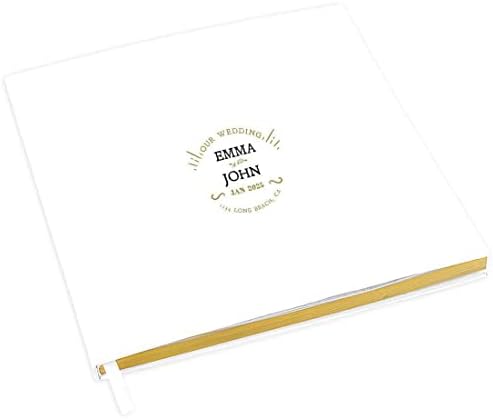 Andaz Press Personalized Wedding Guestbook with Gold Accents, Stencil Design White Guest Sign in Guest Registry 120 Pages 8.5 X 8.5 Memories Book for DIY, Scrapbook, Photo Album by AndazPress