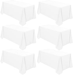 6 Pack Tablecloth 90 x 132 inch Polyester Table Cloth for 6 Foot Rectangle Tables,Stain and Wrinkle Resistant Washable Fabric Table Covers Polyester White Tablecloths for Wedding,Party,Banquet by YMHPRIDE