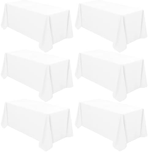 6 Pack Tablecloth 90 x 156 inch Polyester Table Cloth for 8 Foot Rectangle Tables,Stain and Wrinkle Resistant Washable Fabric Table Covers Polyester White Table Clothes for Wedding,Party,Banquet by YMHPRIDE