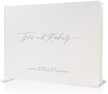 Personalized Guestbook in Eggshell - 11.5 x 8.5" Custom Hardcover Book for Wedding Reception Guests to Sign, Photobooth Album w/ Blank 140gsm Pages, Includes Ribbon Bookmark, Customized Names & Date by MUUJEE
