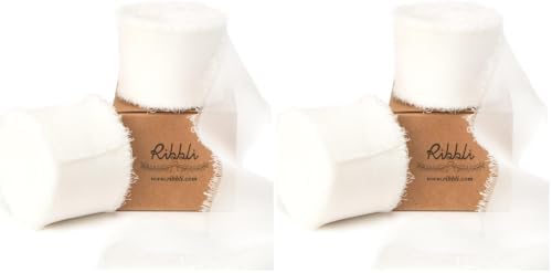 Ribbli White Chiffon Ribbon 1-1/2 inch x 20 Yard Handmade Fringe Chiffon Silk Ribbon, White Ribbon for Wedding Invitations, Bridal Bouquets Wrapping, Flower Arrangement Decoration (Pack of 2) by Ribbli