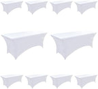10-Pack 4ft White Spandex Table Covers for Rectangular Folding Tables - Wrinkle Resistant Stretch Tight Table Cloths - Fitted Table Protector for Parties, Trade Shows, Banquet, and Wedding by Unknown
