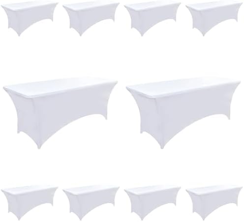 10-Pack 4ft White Spandex Table Covers for Rectangular Folding Tables - Wrinkle Resistant Stretch Tight Table Cloths - Fitted Table Protector for Parties, Trade Shows, Banquet, and Wedding by Unknown