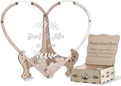 Wedding Guest Book Alternative,with Box and Small Hearts,Personalized Heart Drop Guest Sign for Rustic Wedding Decorations,Anniversary and Birthday(style12, Heart) by HZGUEOSTB