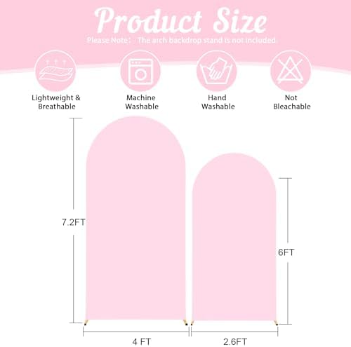 Pink Arch Backdrop Cover 2 Set - 7.2FT, 6FT Spandex Fitted Wedding Arch Stand Covers Round Top Chiara Arch Backdrop Stands Cover for Birthday Parties Banquet Photo Background Decoration - Image 2