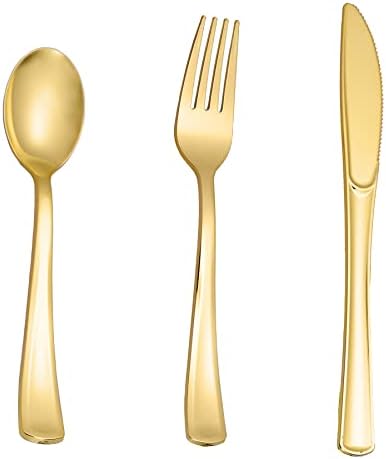 N9R 500PCS Gold Plastic Silverware, Disposable Plastic Cutlery/Utensils by N9RTABLEWARE