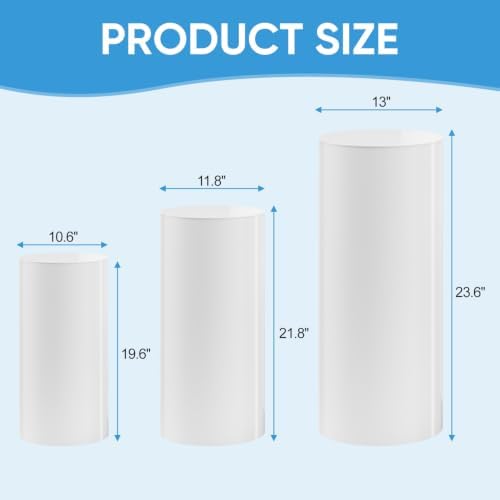 SaitiMade Set of 3 - White Cylinder Stands, Round PVC Pedestal Stands - Image 2