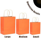 qiqee 100PCS Gift Bag with Handles Bulk Kraft Orange Paper Bags Assorted Sizes (33-Large, 33-Medium, 34-Small) - Image 4