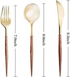Lullaby 120PCS High End Gold Plastic Silverware with Wood Grain Handle - Image 2