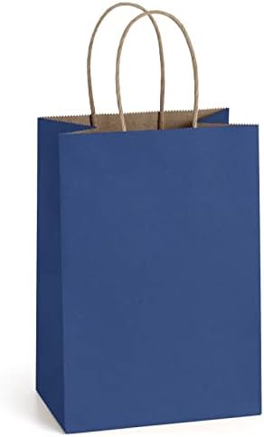 BagDream Small Gift Bags with Handles 5.25x3x8 Inch Navy Blue 100 Pack Bulk by BagDream
