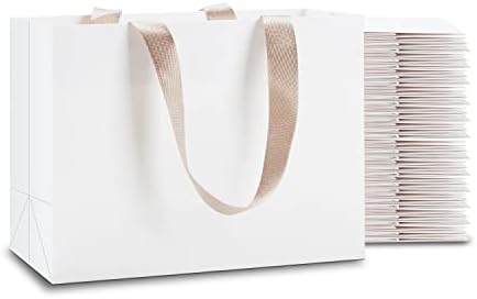 40Pcs Small White Paper Gift Bags with Ribbon - Bulk Kraft Paper Bags with Handles for Weddings, Parties by YACEYACE