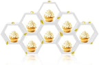 Denylo pro 8 Pcs 4.13 Inch White Cupcake Stand Hexagon Cake Farmhouse Wood Cupcake Stand with Small Bee for Baby Shower Birthday Party Table Decorations by Denylopro