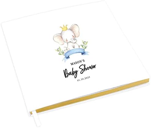 Andaz Press Personalized Baby Shower Guestbook with Gold Accents, Baby Elephant Custom Name, Date, White Guest Sign in Registry 120 Pages 8.5 X 8.5 Memories Book for DIY, Scrapbook, Photo Album by AndazPress
