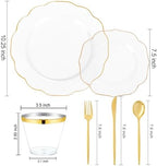 bUCLA 180PCS Clear Plastic Plates with Gold Trim - Clear Gold Plastic Dinnerware Include 30 Dinner & Dessert Plates, 30 Knives, 30 Forks, 30 Spoons and 30 Cups for Party - Image 2