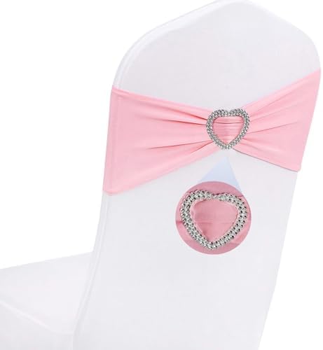 Light Pink Chair Sashes for Wedding 50Pcs Spandex Pink Sashes for Chairs Covers Stretch Chair Sashes Band with Heart Buckle Slider Wedding Sashes Bows for Banquet Party Decorations by Unknown