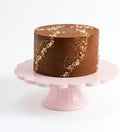 Vesici Pink Wooden Cake Stand Scalloped Round 7.75" L X 7.75" W X 3" H by Vesici