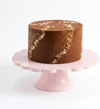 Vesici Pink Wooden Cake Stand Scalloped Round 7.75" L X 7.75" W X 3" H by Vesici