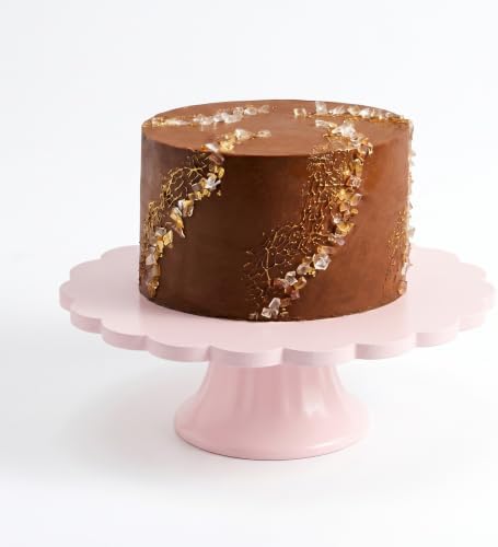 Vesici Pink Wooden Cake Stand Scalloped Round 7.75" L X 7.75" W X 3" H by Vesici