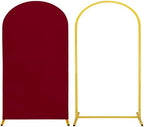 Metal Arch Stand and Cover Set,1 Burgundy Spandex Fitted Backdrop with 1 Gold Wedding Arched Stand Frame for Parties Birthday Baby Shower Bridal Banquet Decoration (7.2FT) by HAISIWLKJ