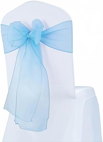 100 Pack Organza Light Blue Chair Sashes Sheer Chair Bows Ties for Wedding Party Birthday Banquet Baby Shower Restaurant Christmas Events Decoration - Image 3