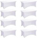 Fixwal 8 Pack 6FT White Tablecloth Rectangle Spandex Fitted Table Cover by Fixwal