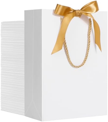 EUSOAR White Gift Bags - 50pcs 7.8"x3.9"x11" Party Favor Bags with Handle for Business, Wedding, Baby Shower Guests by EUSOAR
