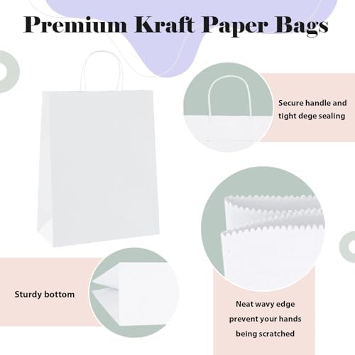 GSSUSA White Kraft Paper Gift Bag with Handles, 10x5x13 Bulk Shopping Grocery Paper Bags 300 Pcs - Image 3